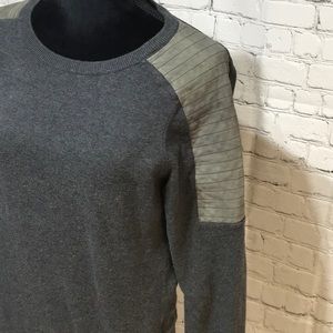 All Saints Gray and Olive Crew Neck Sweater